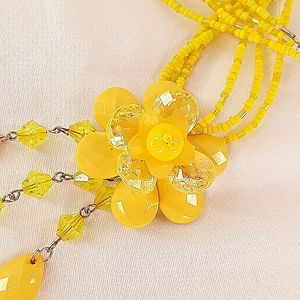 Necklace Retro Yellow Flower Power 3D Beads Dangles